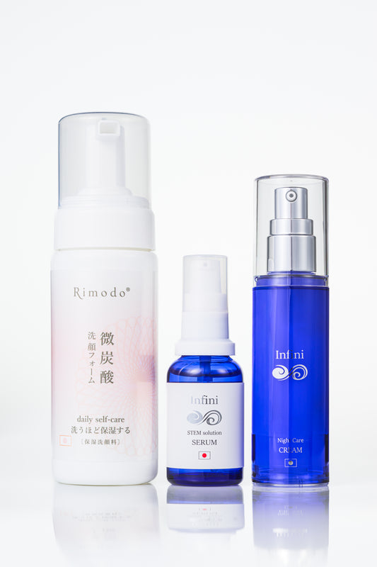 Infini serum ＆ Infini Night Care Cream & Rimoodo 微炭酸洗顔フォーム　３本セット